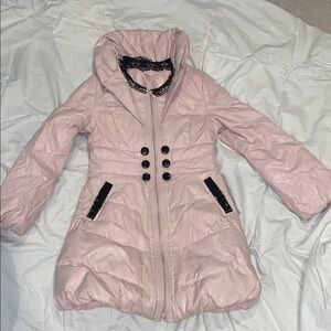 Puffy Chic Pink Coat with Black Accents